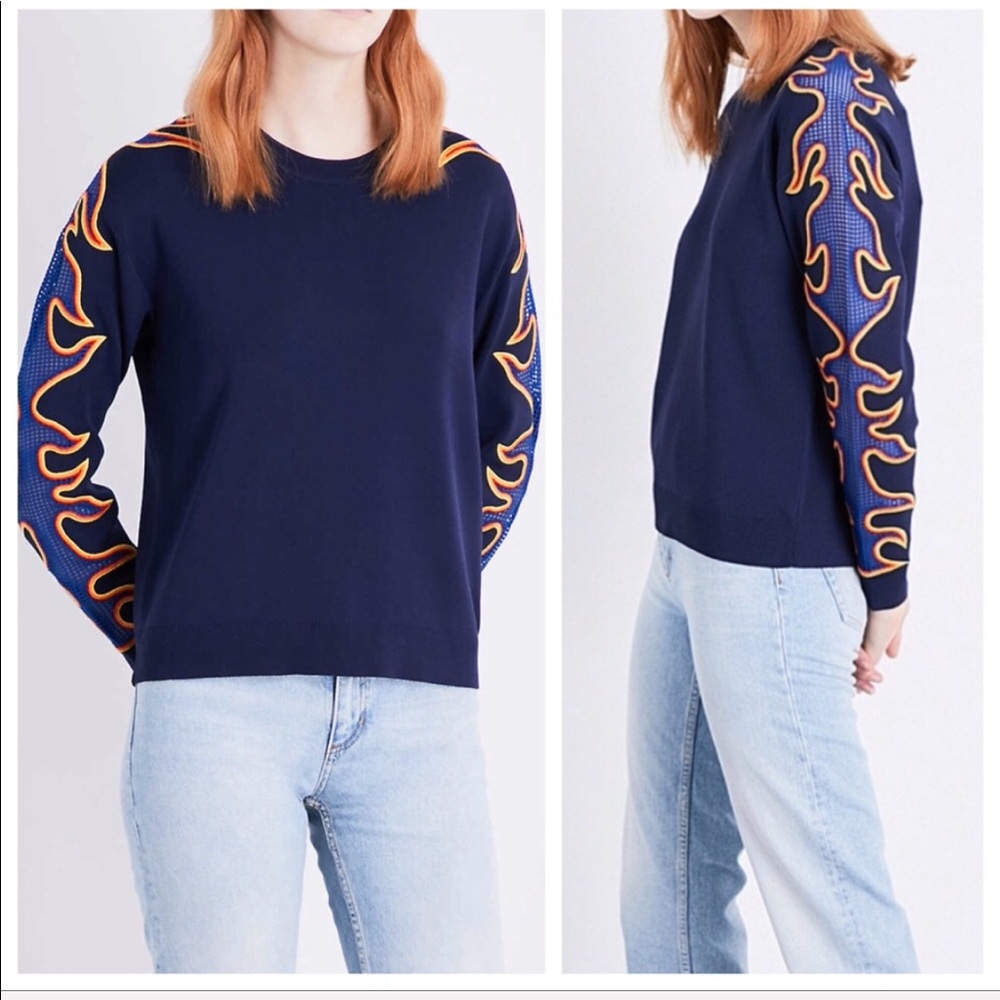 Sandro Navy Blue Sweater W/Flame Detailing